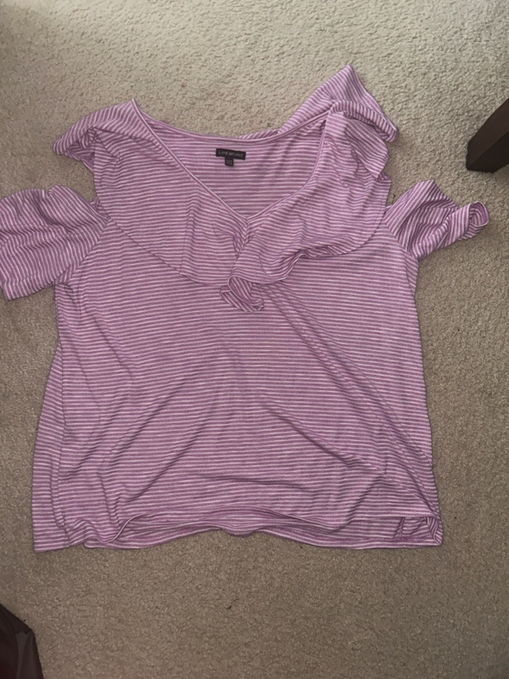 Lane Bryant Lavender and White Striped Cold-Shoulder Top